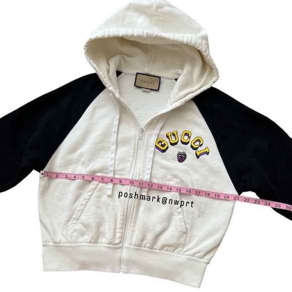 GUCCI 🍇 Hoodie Graphic Black Off White Yellow Zip Up Sweatshirt Logo S Small - Picture 13 of 15